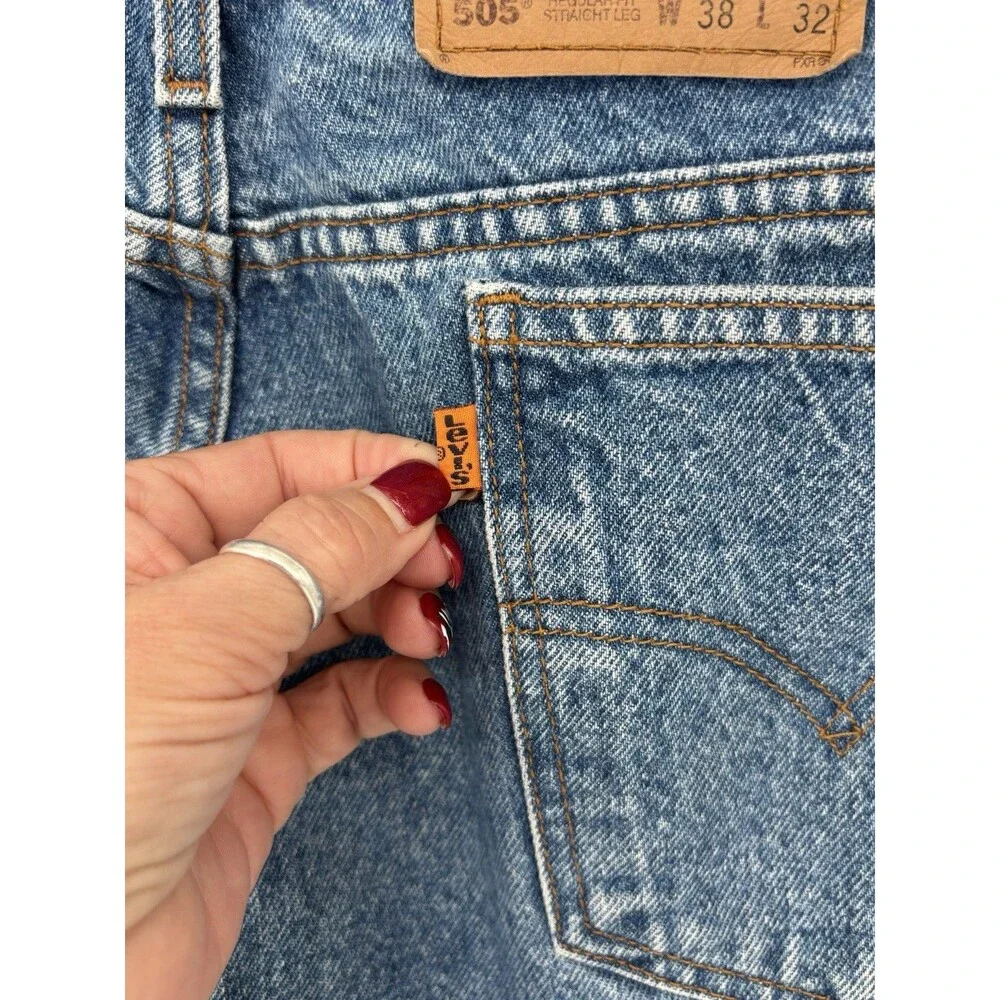 Men’s Vtg Orange Tab Levi’s 505 Regular Fit Straight Leg 38 X 32 Jeans 1997 Y2K